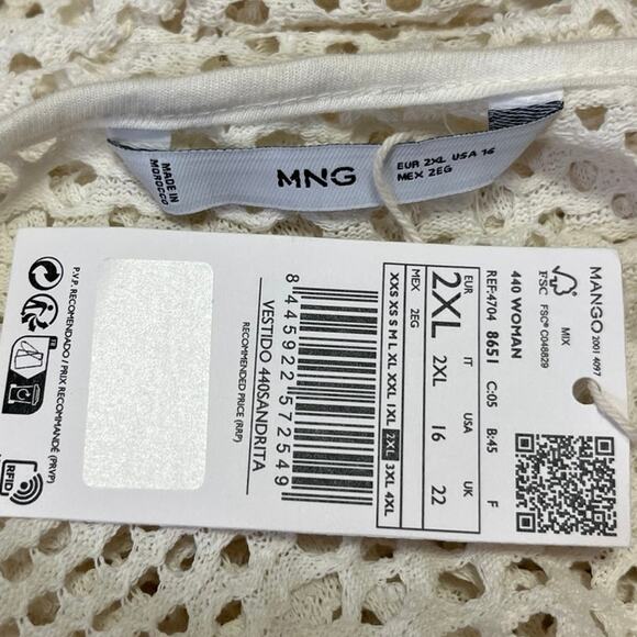 NEW Mango MNG Sandrita White Geometric Knit Long Sleeve Mini Shift Slip Dress 16 - Picture 4 of 5